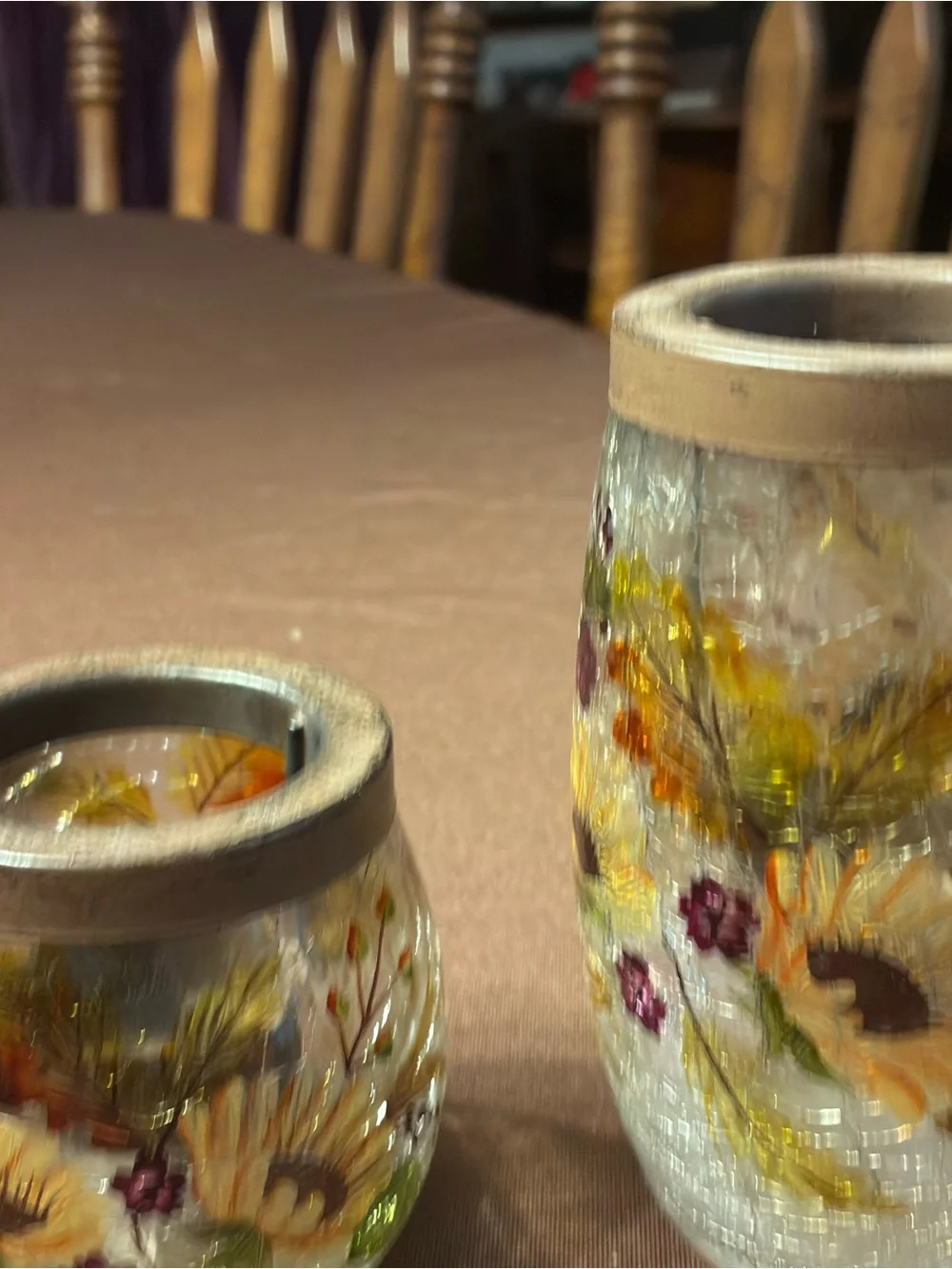 Yankee Candle Floral Crackle Glass Candle Holders in Yellow and Purple